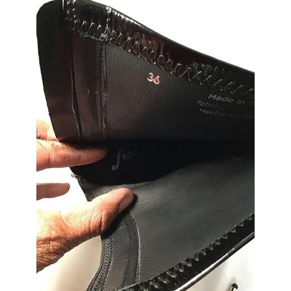 Free People Women Platform Chunky Heel Bootie  Sz36 Black Patent Club Moto Shiny - Picture 7 of 9